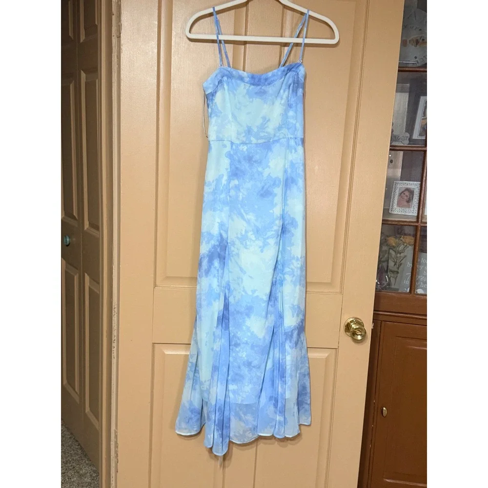 Abercrombie & Fitch Emerson Maxi Dress Blue Tie Dye Watercolor Petite XSP NWT